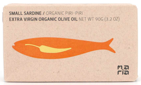 Boîte de petingas au piri-piri bio et huile d'olive vierge extra Maria Organic — conserves artisanales du Portugal